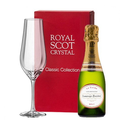 Mini Laurent Perrier La Cuvee Champagne 20cl and Royal Scot Classic Collection Flute In Red Gift Box